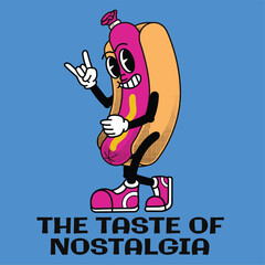 Hot dog Character Design With Slogan The taste of nostalgia