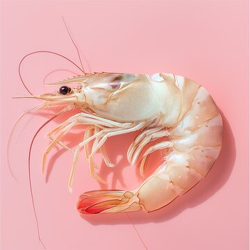 one single shrimp on a pink background halfcocked
