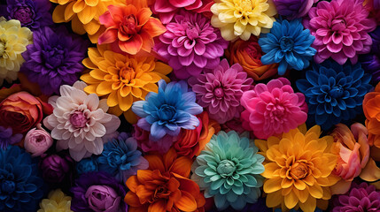 Colorful background of flowers. A Spectrum of multi colored background aligned 