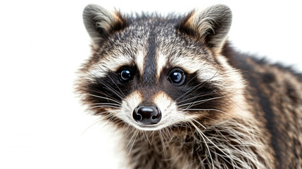 a racoon on white background is looking up. Generative AI - obrazy, fototapety, plakaty