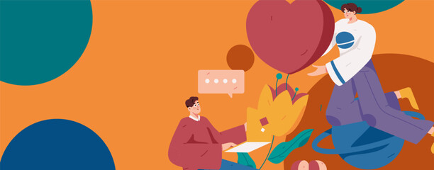 Happy Valentine's Day flat character vector concept business hand drawn illustration
