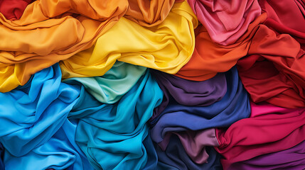 Colorful background of clothes. A Spectrum of multi colored background aligned  - obrazy, fototapety, plakaty