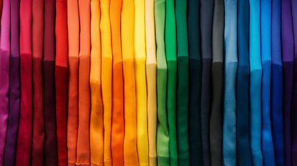 Colorful background of clothes. A Spectrum of multi colored background aligned 