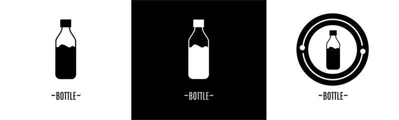 Bottle logo set. Collection of black and white logos. Stock vector.
