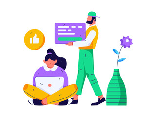 Flat vector illustration of business people operating work scene
