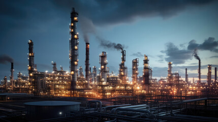 Fototapeta premium Petrochemical refinery factory industrial chemical oil plant