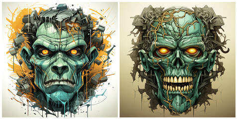 An illustration of a scary and horrible face.