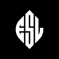 Obraz premium ESL circle letter logo design with circle and ellipse shape. ESL ellipse letters with typographic style. The three initials form a circle logo. ESL Circle Emblem Abstract Monogram Letter Mark Vector.