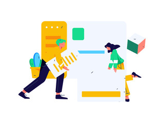 Flat vector illustration of business people operating work scene
