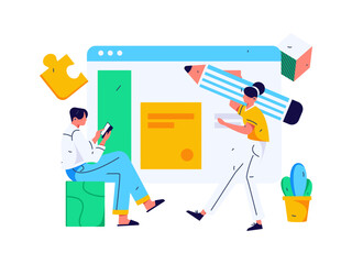 Flat vector illustration of business people operating work scene
