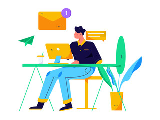 Flat vector illustration of business people operating work scene
