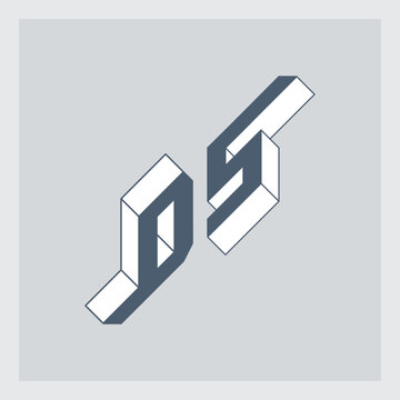 D5 - monogram or logotype. Isometric 3d font for design. Original letters. D and number 5. Volume alphabet.
