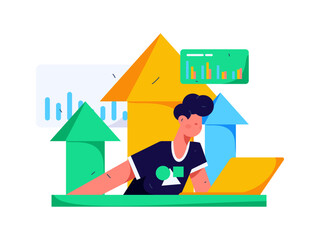 Flat vector illustration of business people operating work scene
