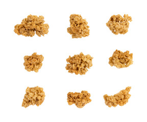 crunchy granola, muesli pile set, collection with nuts isolated