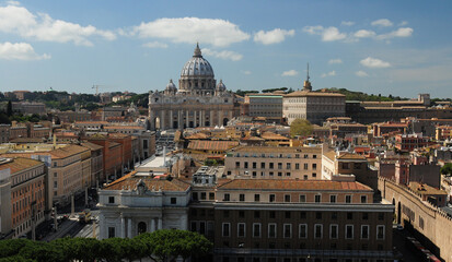 Distant View From Castel Sant'Angelo To St. Peter's Cathedral In Rome Italy On A Wonderful Spring...
