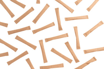 pattern of sugar sticks, sugar in paper kraft packaging, mock up for design isolated