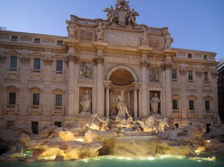 Trevi Fountain At Palazzo Poli In Rome Italy On A Wonderful Spring Evening With A Clear Blue Sky