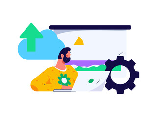 Flat vector illustration of business people operating work scene
