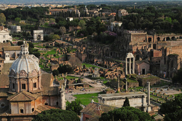Fototapeta na wymiar View From Vittorio Emanuele II Monument To Roman Forum In Rome Italy On A Wonderful Spring Day