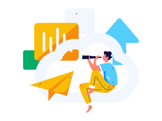 Fototapeta premium Flat vector illustration of business people operating work scene 