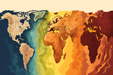 An illustration of the continents, each rendered in a different artistic style to symbolize diversity.