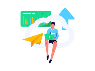 Flat vector illustration of business people operating work scene
