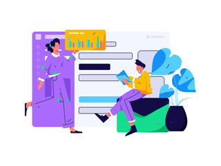 Flat vector illustration of business people operating work scene
