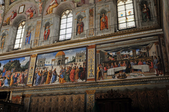 Famous Paintings On The Walls Of The Sistine Chapel In Rome Italy