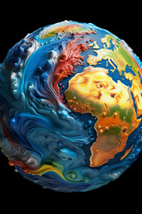 An artistic representation of the Earth, with land and ocean seamlessly blending in a whirl of colors.