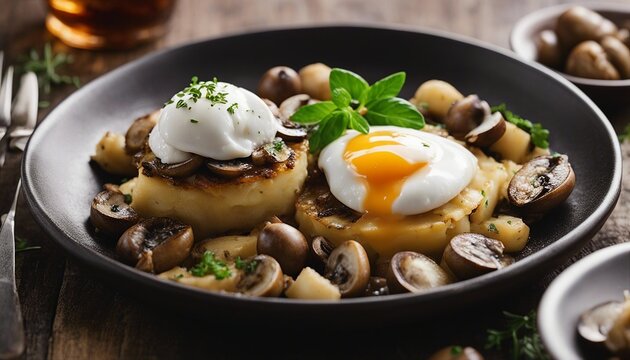 Potato Parmentier with Poached Egg and Mushrooms