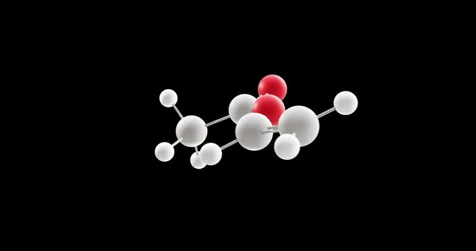Vinyl acetate molecule, rotating 3D model of polymers, looped video on a black background