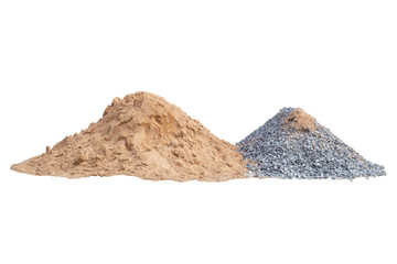 Pile of sand and gravel or stone in construction site isolated on white background included...