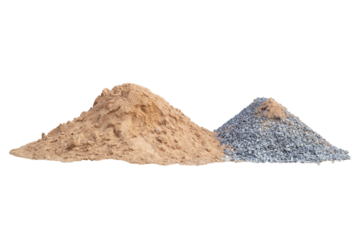 Pile of sand and gravel or stone in construction site isolated on white background included clipping path.