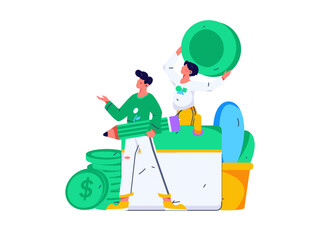 Flat vector illustration of business people operating work scene
