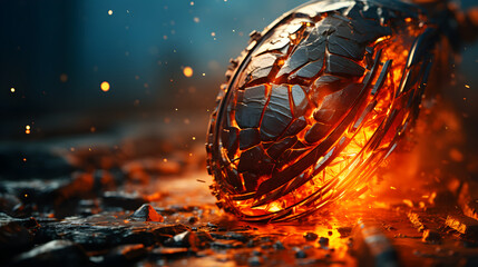 Sparks metal glowing molten hot ai generated, Burning baseball in motion. - obrazy, fototapety, plakaty