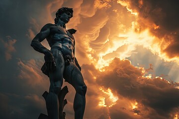 A beautiful stone stoic sculpture, statue of david portraying masculinity and stoicism. - obrazy, fototapety, plakaty