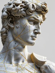 A beautiful stone stoic sculpture, statue of david portraying masculinity and stoicism.