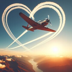 The plane left a heart-shaped trail in the sky. Generative AI