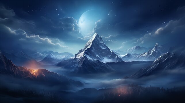 night mountain with star, wellpaper