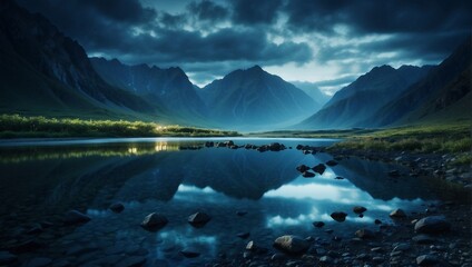 Obraz premium natures beauty reflected in mountain water generated ai