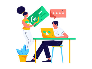 Flat vector illustration of business people operating work scene
