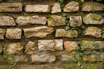 Mur z widocznymi cegłami z piaskowca