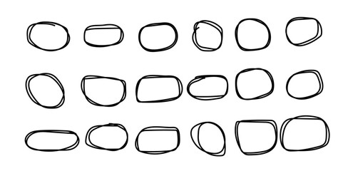 Hand drawn doodle grunge circle highlights. Marker scratch scribble in rounder. Round scrawl frames. Charcoal pen round ovals. Hand drawn vector illustration.