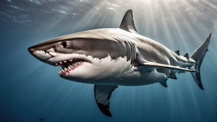 Great white shark in underwater of open ocean