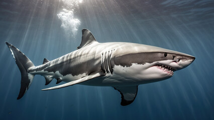 Obraz premium Great white shark in underwater of open ocean