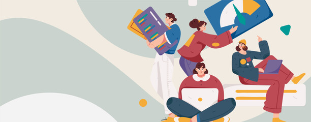 Flat vector illustration of business people operating work scene
