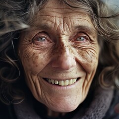 portrait of an older mature happy natural woman - obrazy, fototapety, plakaty
