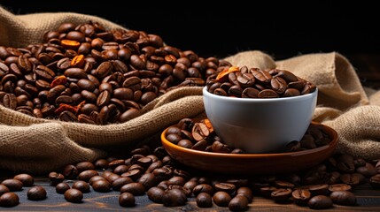 Fototapeta premium Cup of latte art coffee or cappuccino on the table