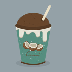 Flat Design Illustration with Takeaway Cup of Hot Drink and Coconut Cream 