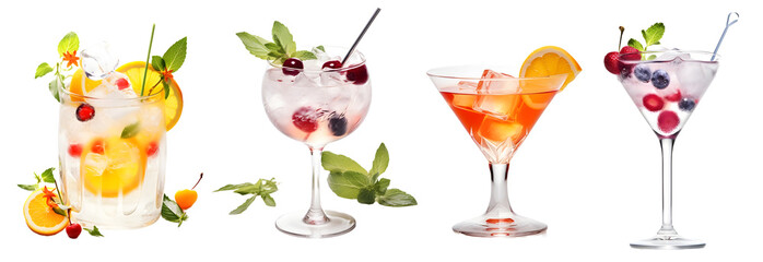 fruit cocktail isolated on a transparent PNG background, white background, Generative Ai